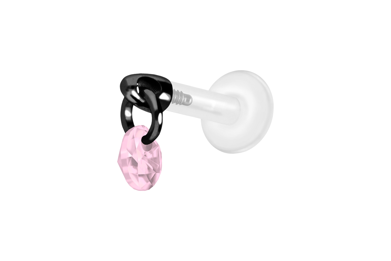 PTFE Labret Piercing mit Innengewinde + Titan-Aufsatz RUNDER KRISTALL